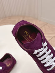 PRADA 26S CLASSIC SNEAKERS IN BURGUNDY RED SUEDE