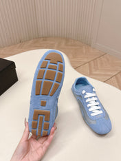 PRADA 26S CLASSIC SNEAKERS IN BLUE SUEDE AND MESH