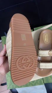 GG SANDAL WITH DOUBLE G CARAMEL CALFSKIN