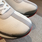 HEROS SNEAKER IN WHITE BREATHABLE MESH FABRIC AND BROWN CALFSKIN