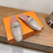 HM 26S KELLY MULE IN GREY BEIGE CALFSKIN SILVER HARDWARE