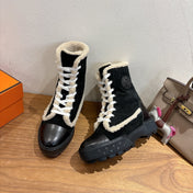 HM 26S SHEARLING LACE-UP BOOTS IN BLACK CALFSKIN AND SUEDE