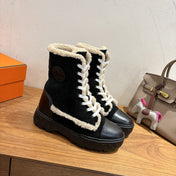 HM 26S SHEARLING LACE-UP BOOTS IN BLACK CALFSKIN AND SUEDE