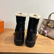 HM 26S SHEARLING LACE-UP BOOTS IN BLACK CALFSKIN AND SUEDE
