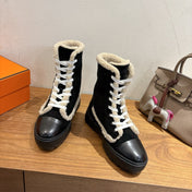 HM 26S SHEARLING LACE-UP BOOTS IN BLACK CALFSKIN AND SUEDE