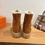HM 26S SHEARLING LACE-UP BOOTS IN BROWN CALFSKIN AND SUEDE
