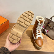 HM 26S SHEARLING LACE-UP BOOTS IN BROWN CALFSKIN AND SUEDE