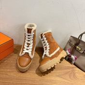 HM 26S SHEARLING LACE-UP BOOTS IN BROWN CALFSKIN AND SUEDE