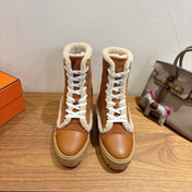 HM 26S SHEARLING LACE-UP BOOTS IN BROWN CALFSKIN AND SUEDE