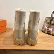 HM 26S SHEARLING LACE-UP BOOTS IN BEIGE CALFSKIN AND SUEDE