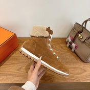HM 26S FUR-LINED HIGH TOP SNEAKERS IN BROWN SUEDE