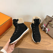 HM 26S FUR-LINED HIGH TOP SNEAKERS IN BLACK SUEDE