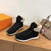 HM 26S FUR-LINED HIGH TOP SNEAKERS IN BLACK SUEDE