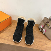 HM 26S FUR-LINED HIGH TOP SNEAKERS IN BLACK SUEDE