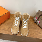 HM 26S FUR-LINED HIGH TOP SNEAKERS IN WARM BEIGE SUEDE