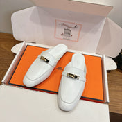 HM 26S KELLY MULE IN WHITE CALFSKIN GOLD HARDWARE