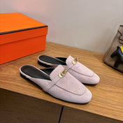 HM 26S OZ MULE IN LIGHT PINK SUEDE GOLD HARDWARE