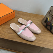 HM 26S OZ MULE IN BEIGE CALFSKIN & PINK LIZARD GOLD HARDWARE
