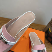 HM 26S OZ MULE IN BEIGE CALFSKIN & PINK LIZARD GOLD HARDWARE