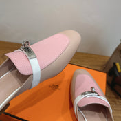 HM 26S OZ MULE IN BEIGE CALFSKIN & PINK LIZARD GOLD HARDWARE