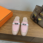 HM 26S OZ MULE IN BEIGE CALFSKIN & PINK LIZARD GOLD HARDWARE