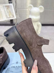 PRADA 25S PLATFORM MARY JANE SHOES IN DARK BROWN SUEDE STYLE 3