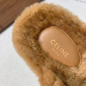 CELINE 26S CROSS-STRAP SANDALS IN BROWN WOOL