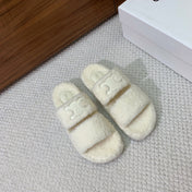 CELINE 26S TWO-STRAP SANDALS IN WHITE WOOL