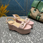 GG HORSEBIT FLATFORM SANDAL PASTEL PINK CALFSKIN