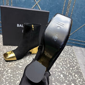 BALMAIN 26S BOOTS 65 MM IN BLACK SUEDE AND GOLD CALFSKIN