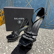 BALMAIN 26S HIGH-HEELED SANDALS 105 MM IN BLACK CALFSKIN STYLE 8