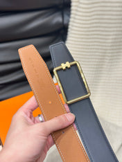 HM TUBE H BELT GOLD BUCKLE & REVERSIBLE GINGER ORANGE LEATHER STRAP 38MM