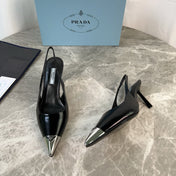 PRADA 25S METAL-TOE SLINGBACK PUMPS IN BLACK CALFSKIN