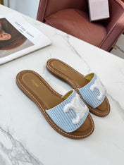 LYMPIA MULE STRIPED BLUE SKY CANVAS WOOL LOGO