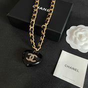 CHANEL 26S DOUBLE C LOGO BLACK HEART PENDANT CHAIN NECKLACE IN GOLD METAL 629886