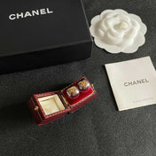 CHANEL 26S DOUBLE C LOGO GREY ENAMEL SQUARE STUD EARRINGS IN GOLD METAL 631037