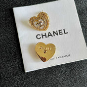 CHANEL 26S DOUBLE C LOGO PAVE HEART STUD EARRINGS WITH WHITE ENAMEL IN GOLD METAL 631815