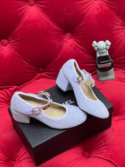 HIGH MARY JANE SHOES LIGHT BLUE WOOL TWEED