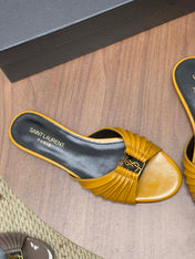 YSL 26S SLIDES IN MUSTARD YELLOW CALFSKIN