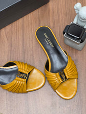 YSL 26S SLIDES IN MUSTARD YELLOW CALFSKIN