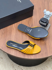 YSL 26S SLIDES IN MUSTARD YELLOW CALFSKIN