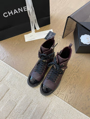 ALPHABET MARTIN BOOTS IN BRUNETTE BROWN MIX BLACK LAMBSKIN