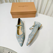 GIANVITO ROSSI 26S MARY JANE FLATS IN PASTEL BLUE LACE FABRIC