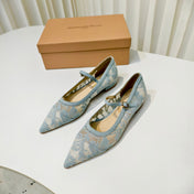 GIANVITO ROSSI 26S MARY JANE FLATS IN PASTEL BLUE LACE FABRIC