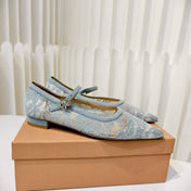 GIANVITO ROSSI 26S MARY JANE FLATS IN PASTEL BLUE LACE FABRIC