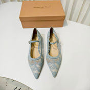 GIANVITO ROSSI 26S MARY JANE FLATS IN PASTEL BLUE LACE FABRIC