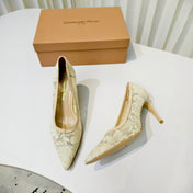 GIANVITO ROSSI 26S HIGH HEELS 85 MM IN BEIGE LACE FABRIC