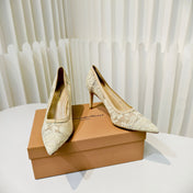 GIANVITO ROSSI 26S HIGH HEELS 85 MM IN BEIGE LACE FABRIC