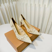 GIANVITO ROSSI 26S HIGH HEELS 85 MM IN BEIGE LACE FABRIC