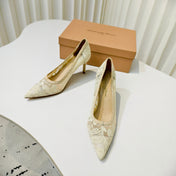 GIANVITO ROSSI 26S HIGH HEELS 85 MM IN BEIGE LACE FABRIC